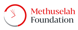 Methuselah_Foundation grey and red logo with a clock icon