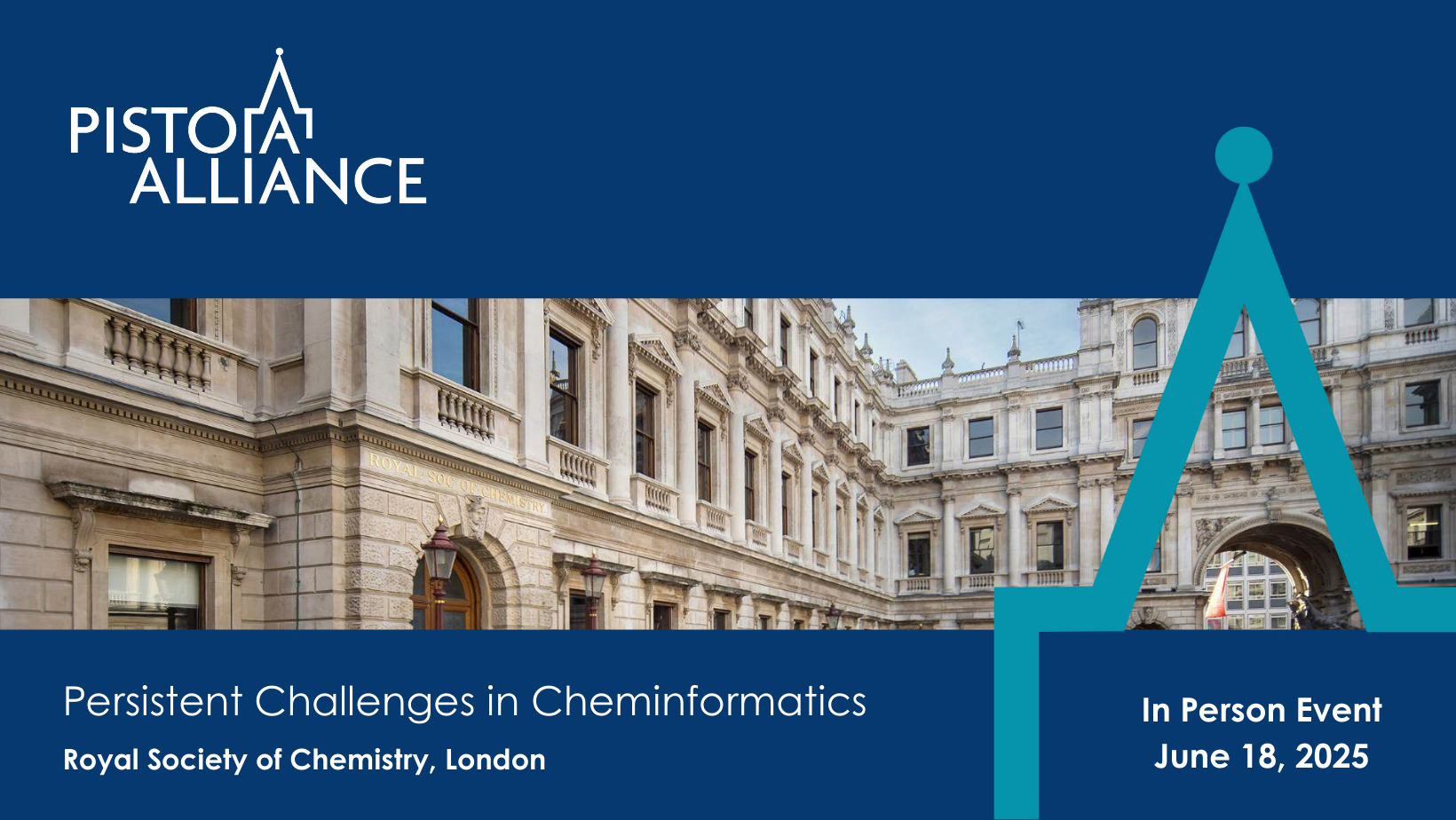 Cheminformatics event banner with photo of Burlington House