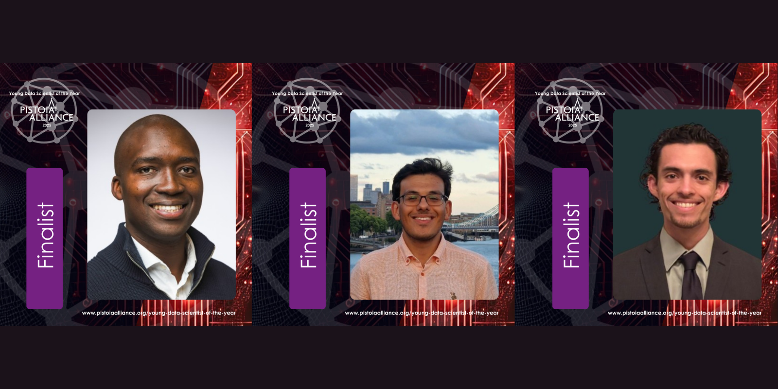 Photos of the 3 finalists for the young data scientist of the year award